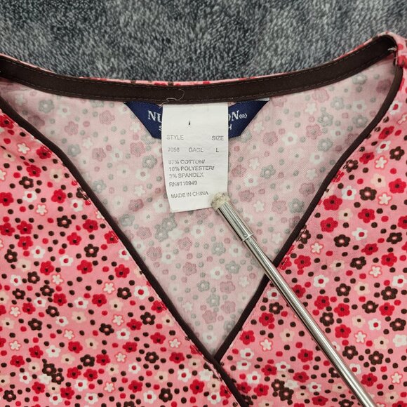 Nu Dimension Stretch Scrub Top Womens Large v neck floral print Nursing uniform - Picture 2 of 15